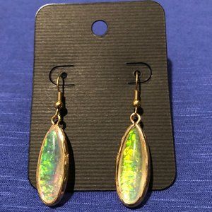 Iridescent and Gold Oval Dangle Earrings